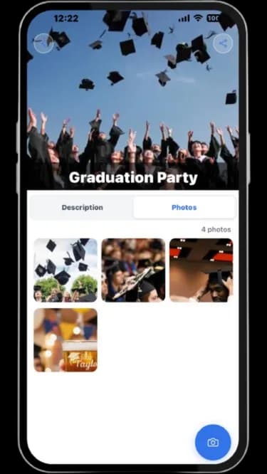 Partycipate event discovery screen with verified organizers and upcoming events